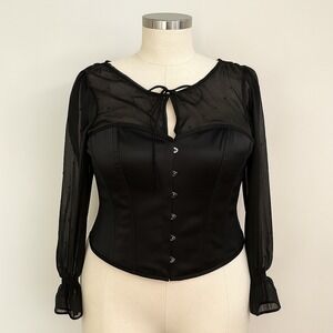 Corset Story Corset Top Sheer Sequin Boned UK‎ 22 US 18 Plus Overbust Black Goth